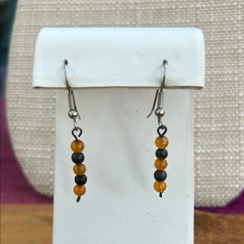 Handmade Elegant Black and Orange Beaded Earrings